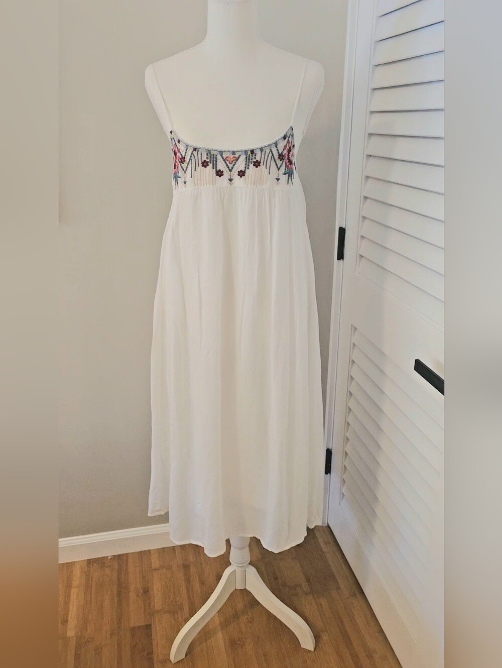 Johnny Was White Embroidered Midi Dress